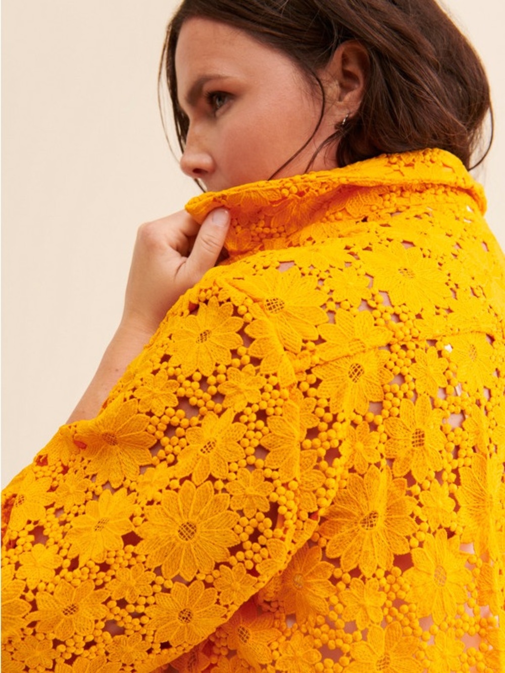 Anthropologie MAEVE mango Goldenrod Orange Floral Lace Jacket small NEW